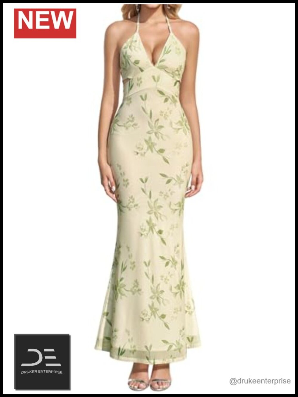 Floral Bodycon Maxi Dress V Neck Backless Halter Tie Wedding Guest
